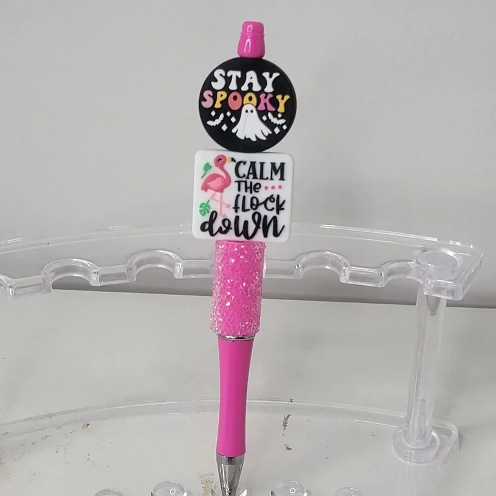 Focal Funny Beaded Pen Stay Spooky and Calm The Flock Down Flamingo Ghost